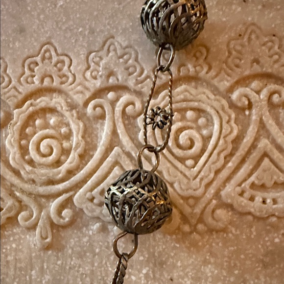Antique 1880/1920 Elegant Silver Filigree ball & chain Necklace 15” - Picture 3 of 3